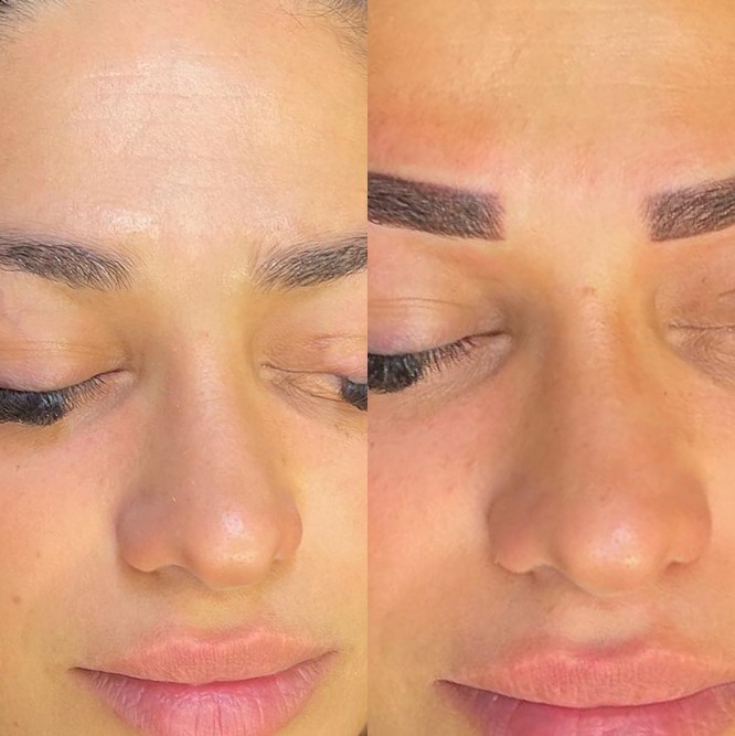 Voor en na van powderbrows bij een klant